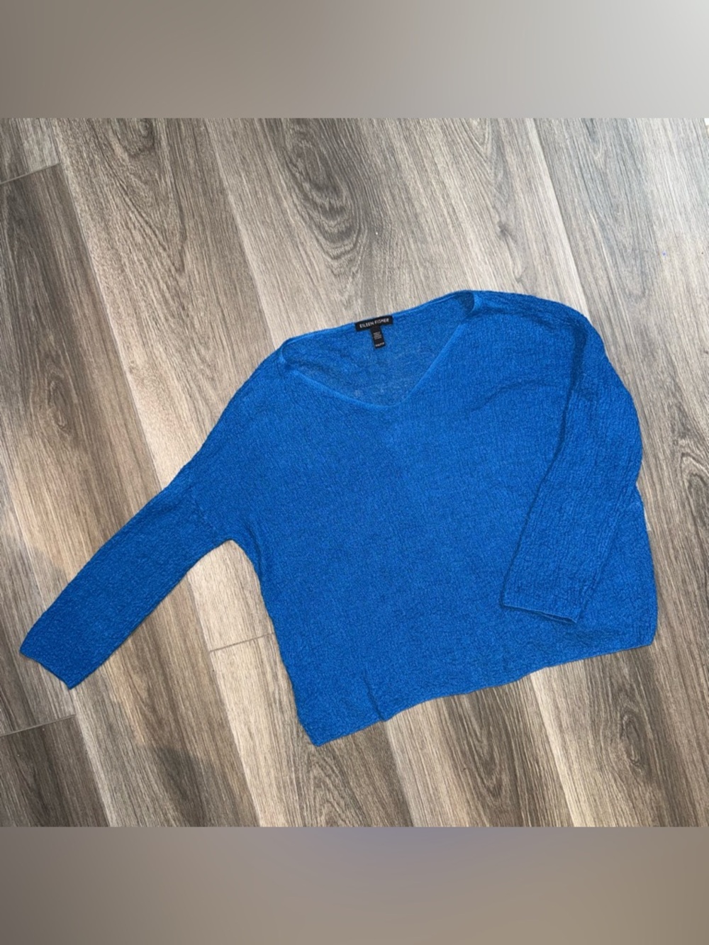 Eileen Fisher 100% Organic Linen Turquoise Blue Shirt Size XXS 3/4 Sleeves